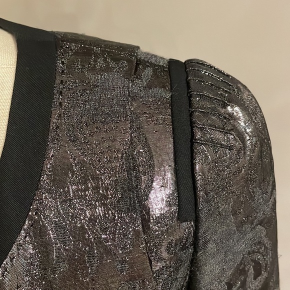 ELIE TAHARI Tessa jacket wool metallic black shinny snap front down scoop neck 4 - Picture 10 of 17